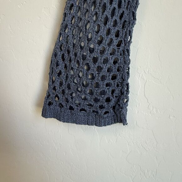 Womens Blue Open Knit Beachy Boho Bell Sleeve Sweater Size L Festival Beach - Picture 8 of 13